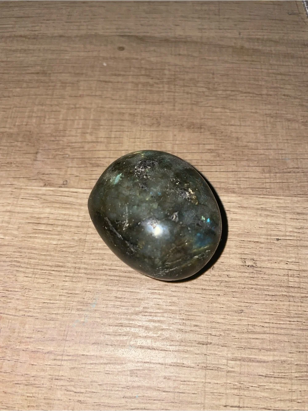 Polished Labradorite Palm Stone with Blue-Green Flash